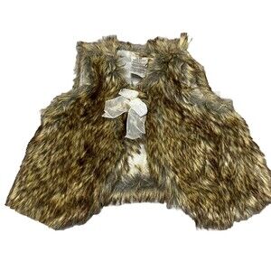 Cutie Pie Vest 18 Months Girl Faux Fur Brown Bow‎ Lined Snap Close Jacket 18m